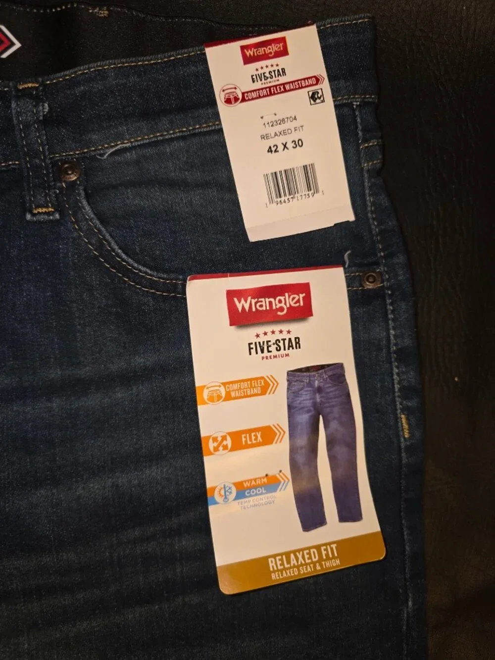 Wrangler Five Star Men's Jeans 42 x 30 Blue Denim Relaxed Fit